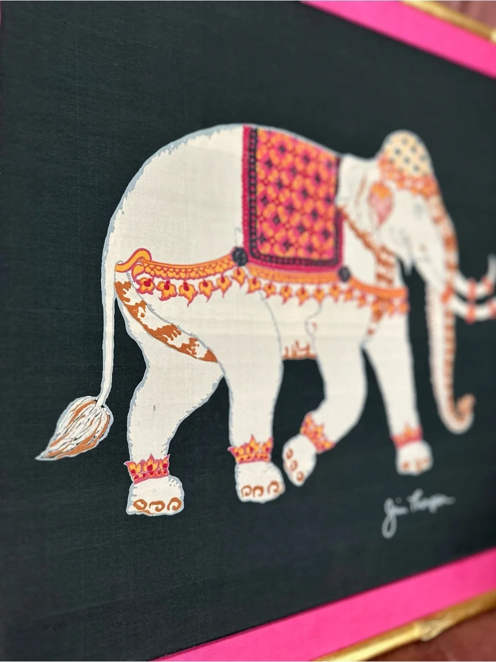 Jim Thompson Decorative Elephant fabric Wall Art in Hot Pink & Black